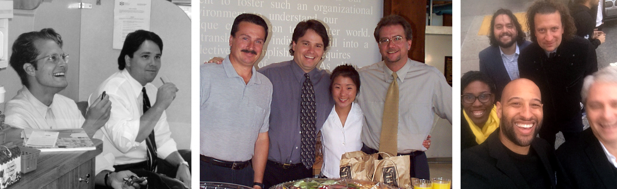 Left: Jeff Mandyck and Tim Dufault; Center: Jerry Steffan, Tim Dufault, Katie Peterson, and John Pfluger; Right: (clockwise from top left) Aaron Regla Breton, Varnell Smith, Tim Dufault, Matthew Trotter, and Patricia Joseph