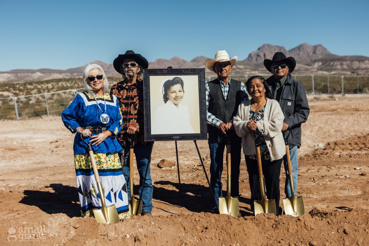 San Carlos Tribe Members with Picture of Sadie Kniffin during the groundbreaking