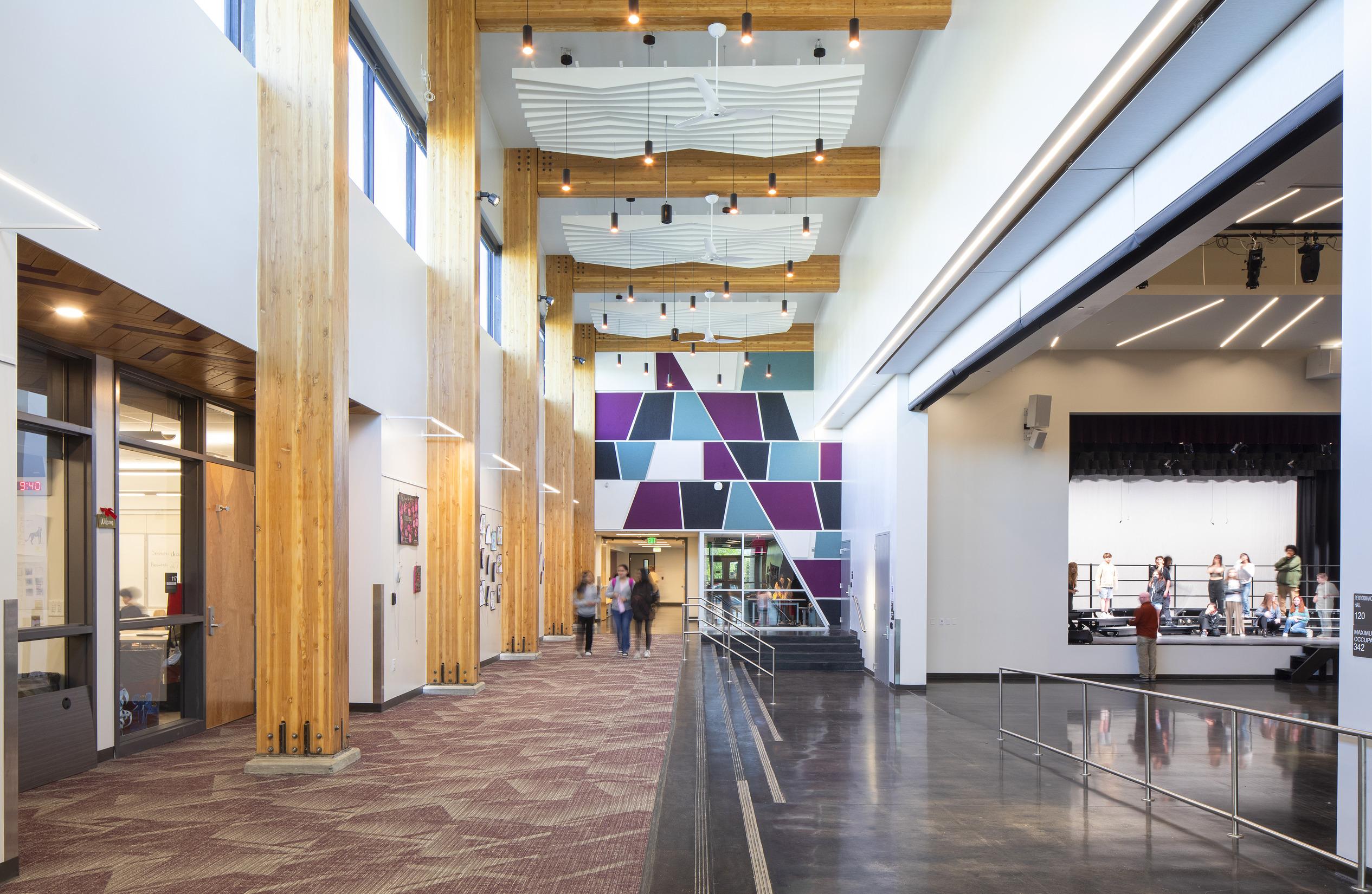 Main hallway with colorful graphic
