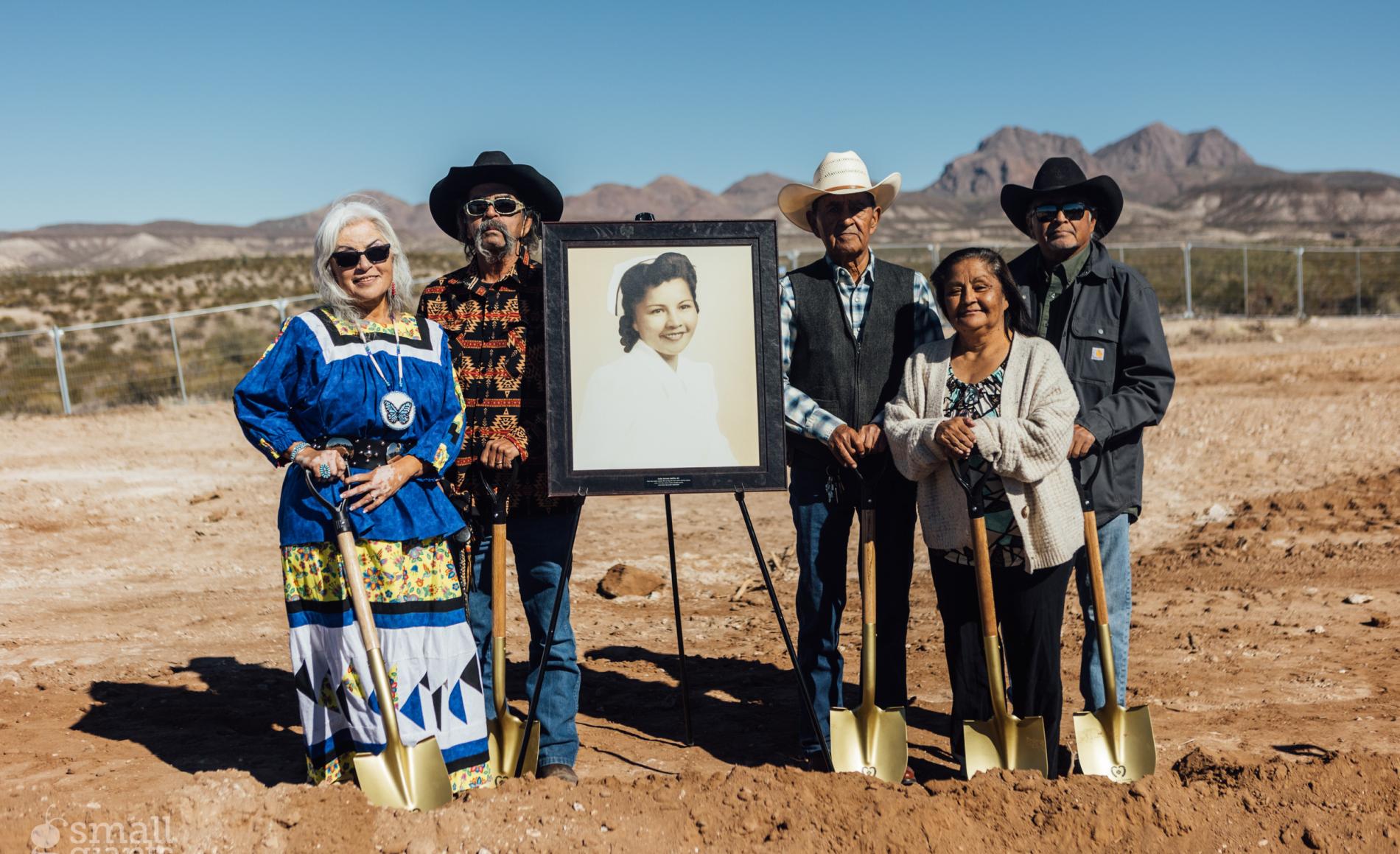 San Carlos Tribe Members with Picture of Sadie Kniffin during the groundbreaking