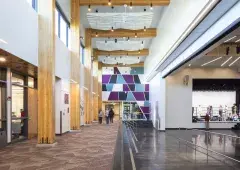 Main hallway with colorful graphic
