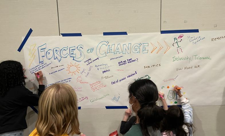 Kids Writing about change on the wall