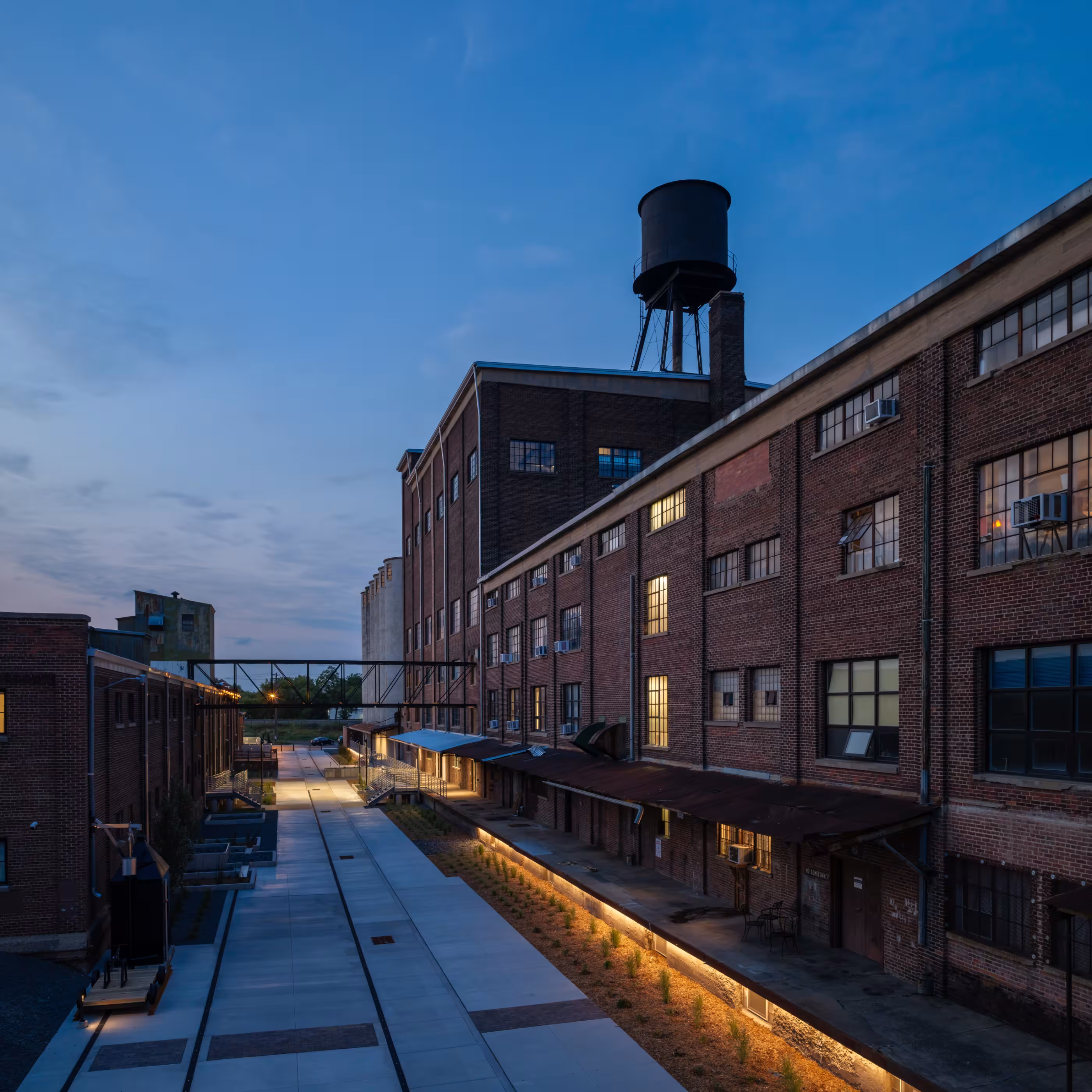 Northrup King Building exterior dusk