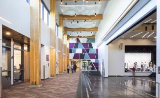 Main hallway with colorful graphic